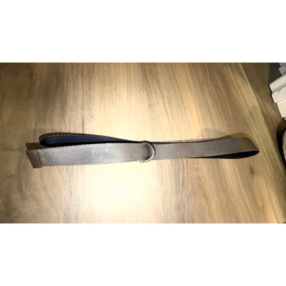 Lanvin Paris Mens D-Ring Web Belt Taupe Navy Blue Woven Designer Made in Italy - Picture 4 of 4